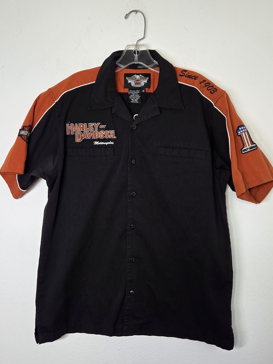 Harley-Davidson Other - Harley-Davidson Motorcycle 2009 Black and Orange Short Sleeve Button-Down Shirt